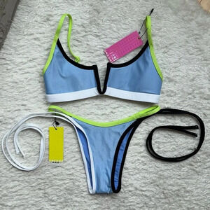 One One Swim Blue and Green Bikini Set